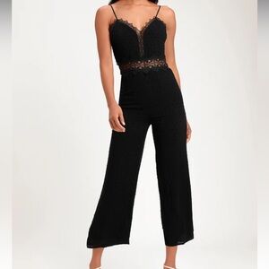 Lulus Leeta Black Swiss Dot Lace Wide-Leg Jumpsuit Size Small